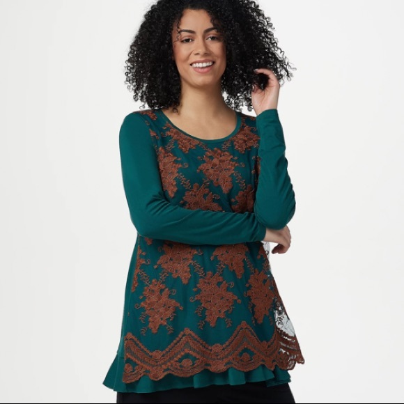 LOGO LAVISH embroidered mesh overlay tunic large